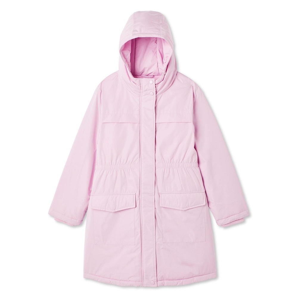Girls Kids Raincoat Hooded Long Parka- Lilac Purple - Medium 7/8 New